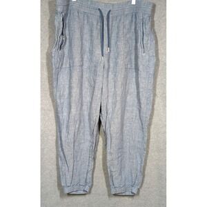 ATHLETA 100% Linen Joggers Women 18 Blue High Rise Casual Women Cool Beach
